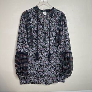 Yvos Black Bohemian Pattern blouse